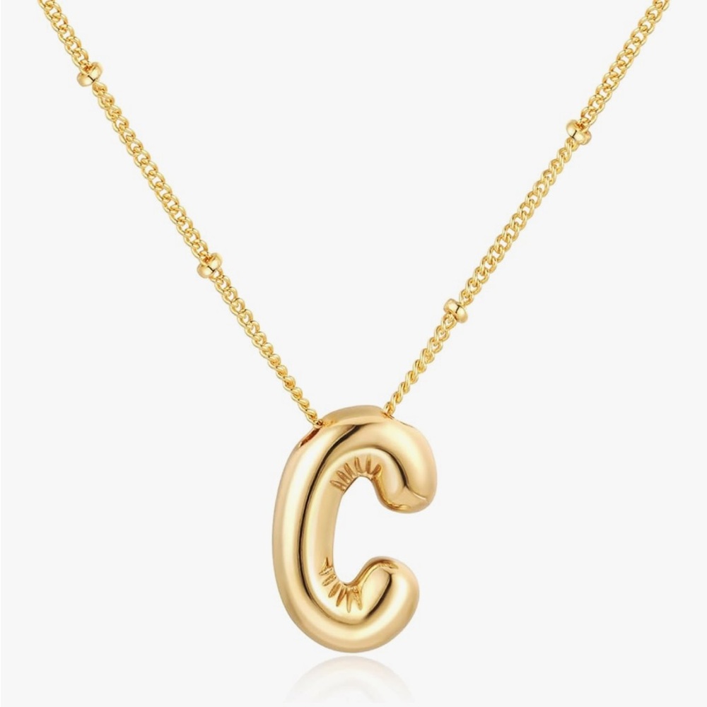 NWOT Balloon Bubble Letter Gold Necklace, Letter 'C'